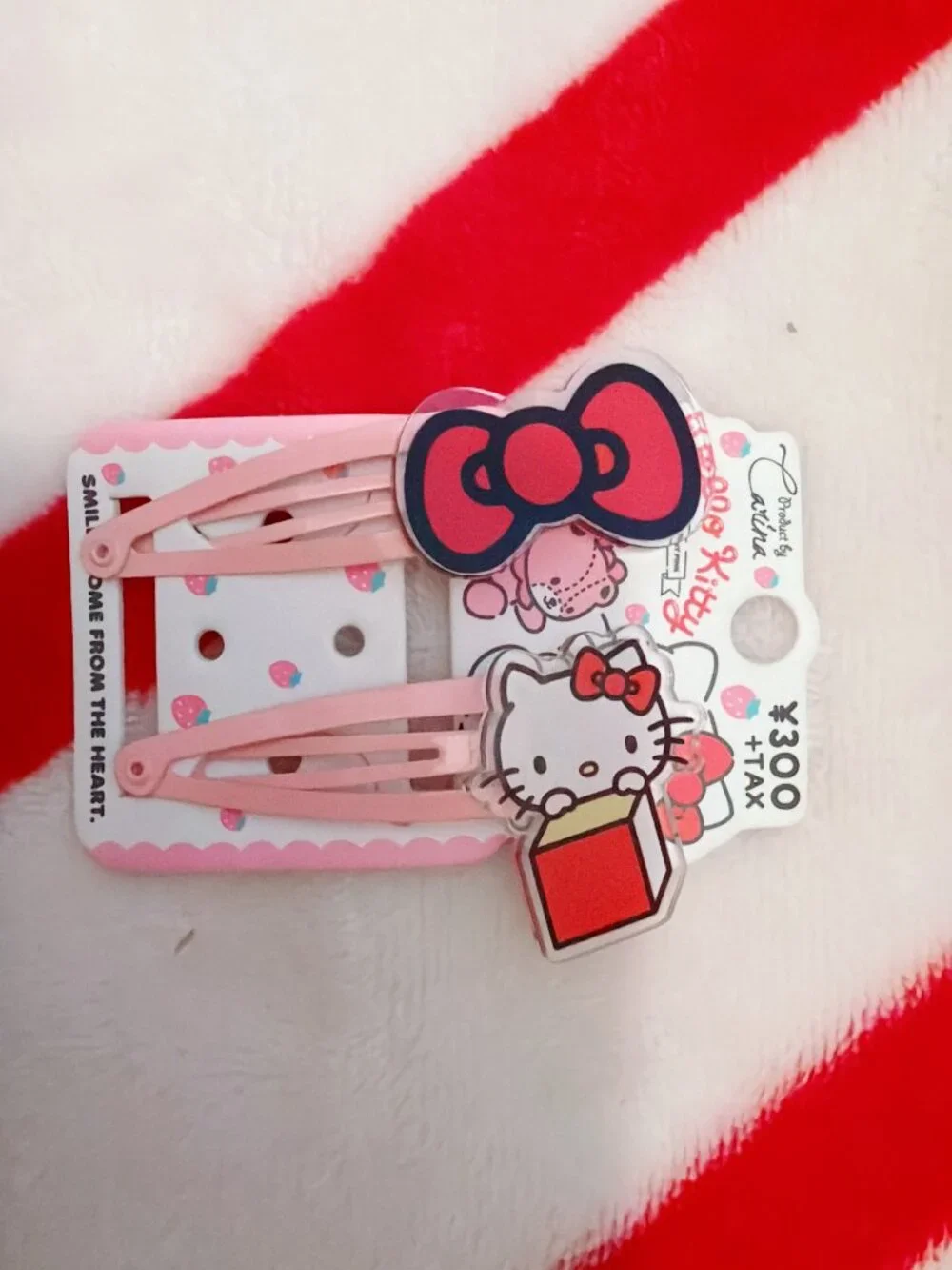 Hello Kitty Pink Hair Clips Set Sanrio Japan Kawaii Bow Strawberry NEW